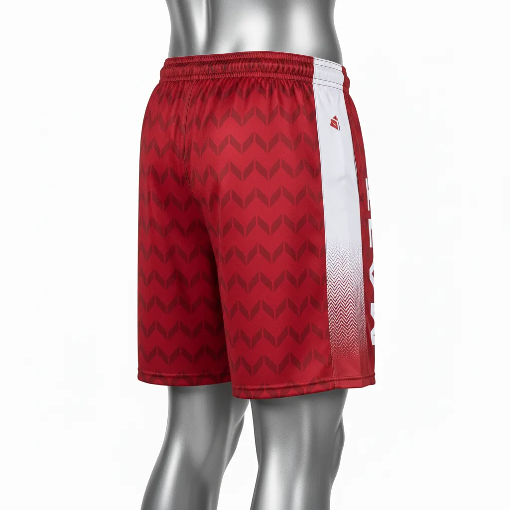 Custom Flag Football Athletic Shorts - White - Crimson Chevron - Back View - Kinexa Sportswear