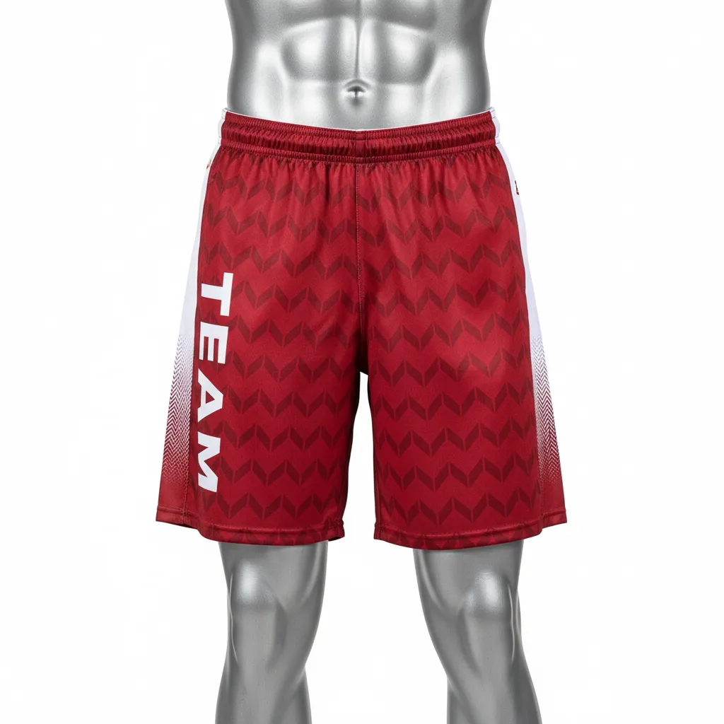 Custom Flag Football Athletic Shorts - White - Crimson Chevron - Front View - Kinexa Sportswear