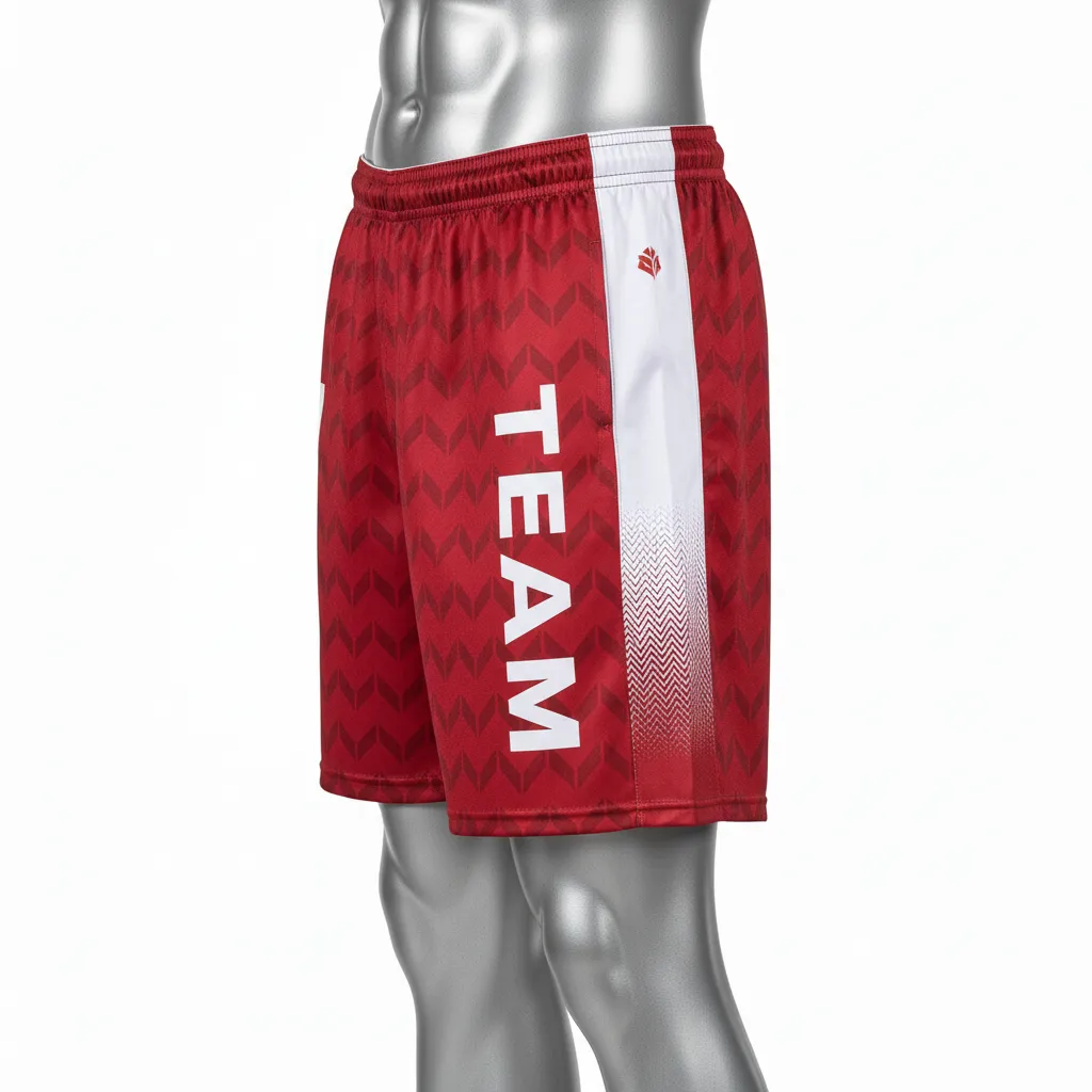 Custom Flag Football Athletic Shorts - White - Crimson Chevron - Side View - Kinexa Sportswear