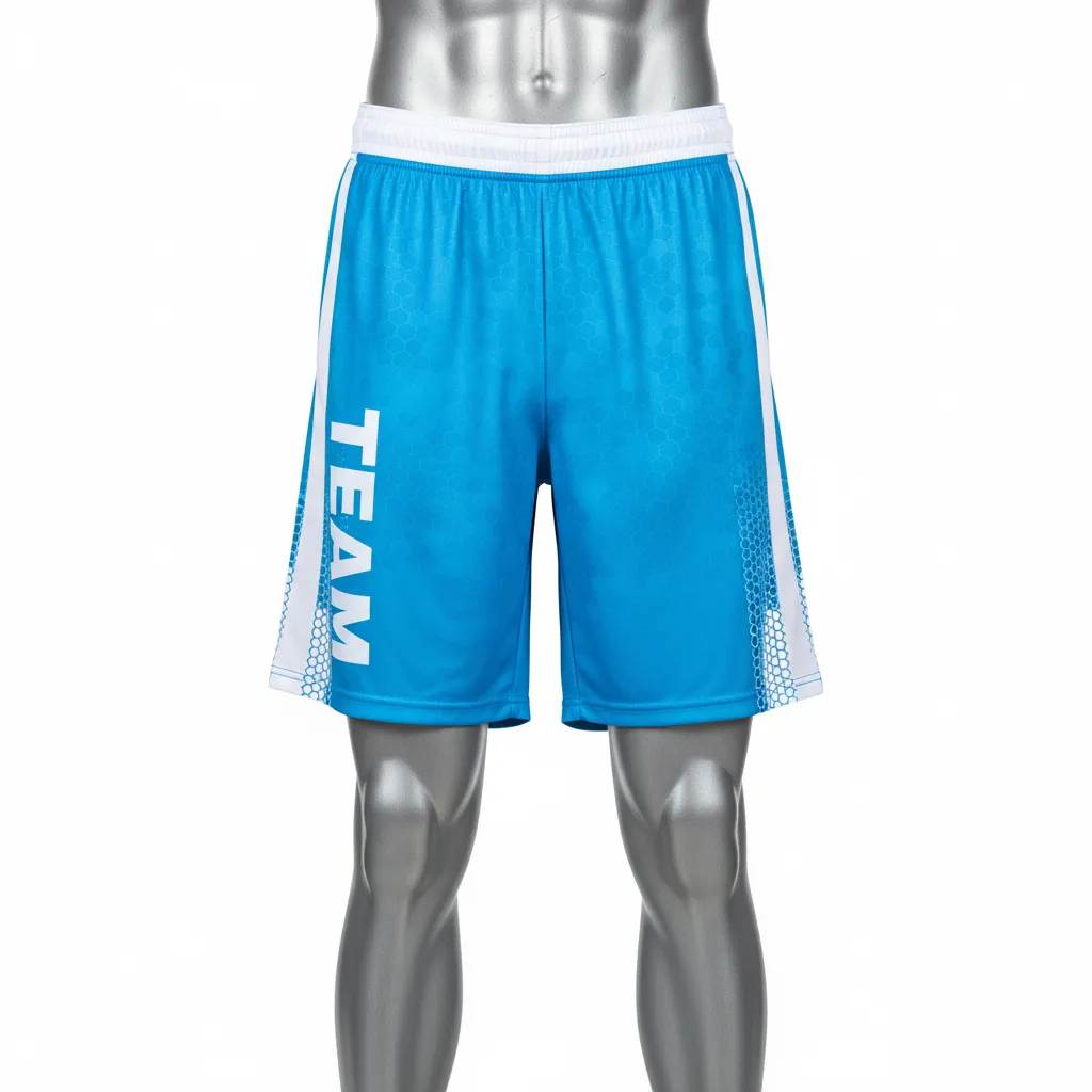 Custom Flag Football Athletic Shorts - White - Cyan Honeycomb - Front View - Kinexa Sportswear