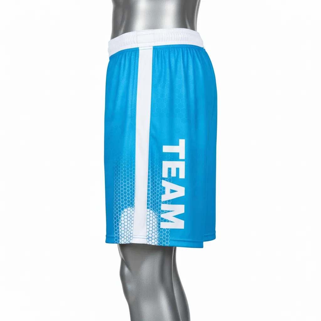 Custom Flag Football Athletic Shorts - White - Cyan Honeycomb - Side View - Kinexa Sportswear