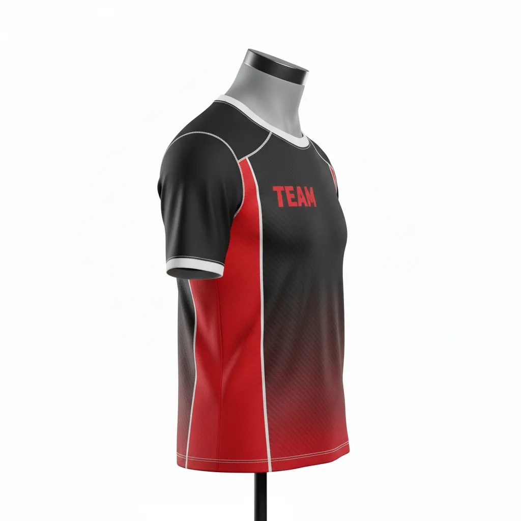 Custom Flag Football Compression Jersey - Black, Red - Carbon - Side View - Kinexa Sportswear