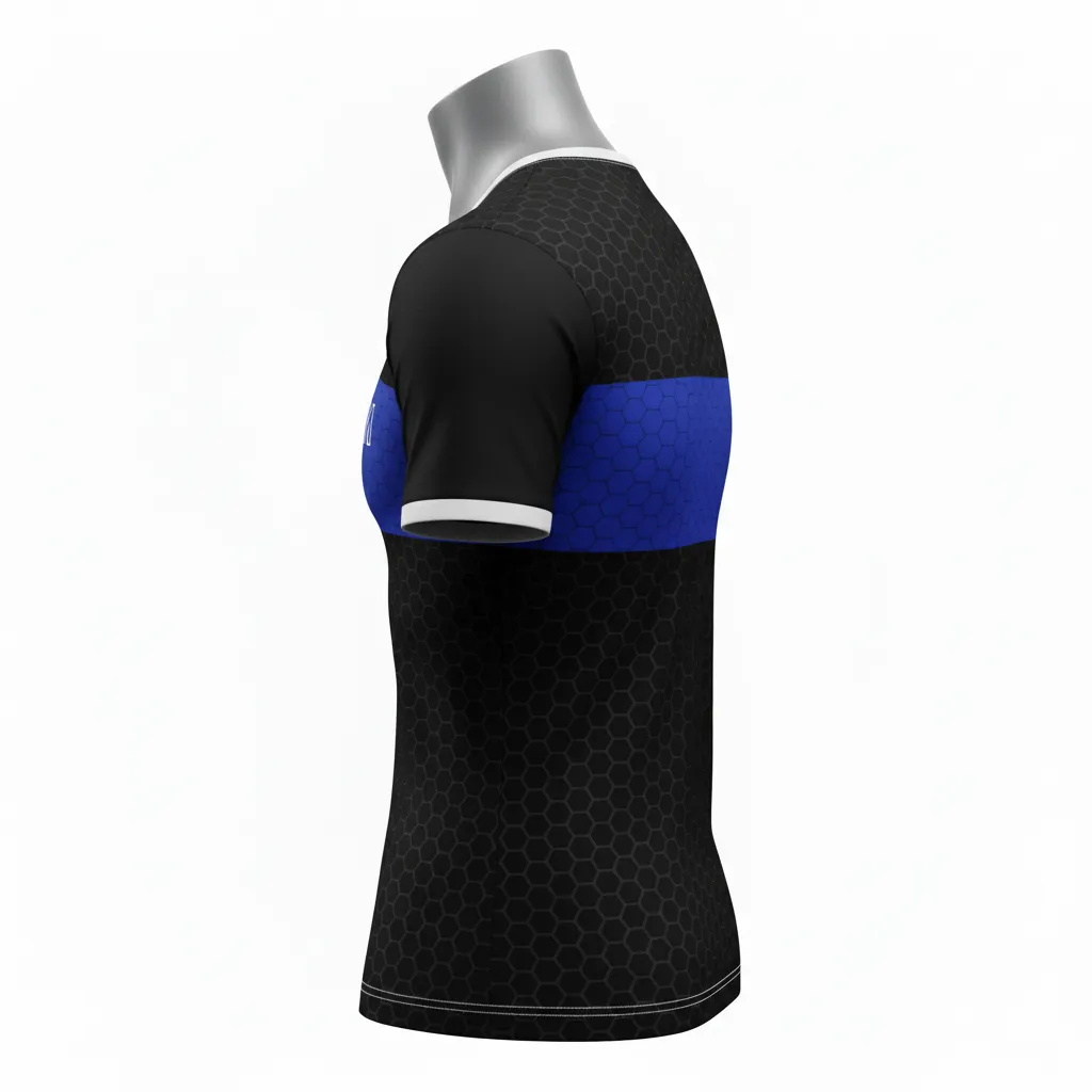 Custom Flag Football Compression Jersey - Black - Royal Hexagon - Back View - Kinexa Sportswear