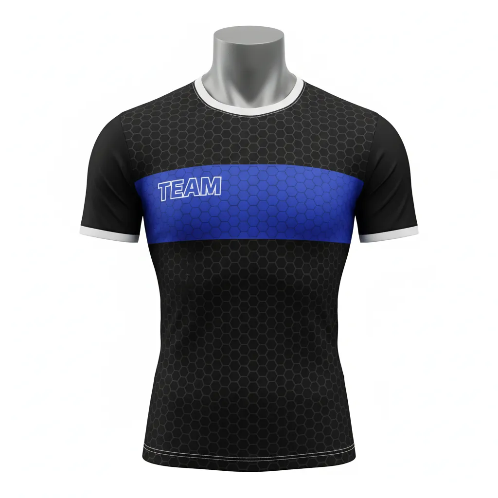 Custom Flag Football Compression Jersey - Black - Royal Hexagon - Front View - Kinexa Sportswear
