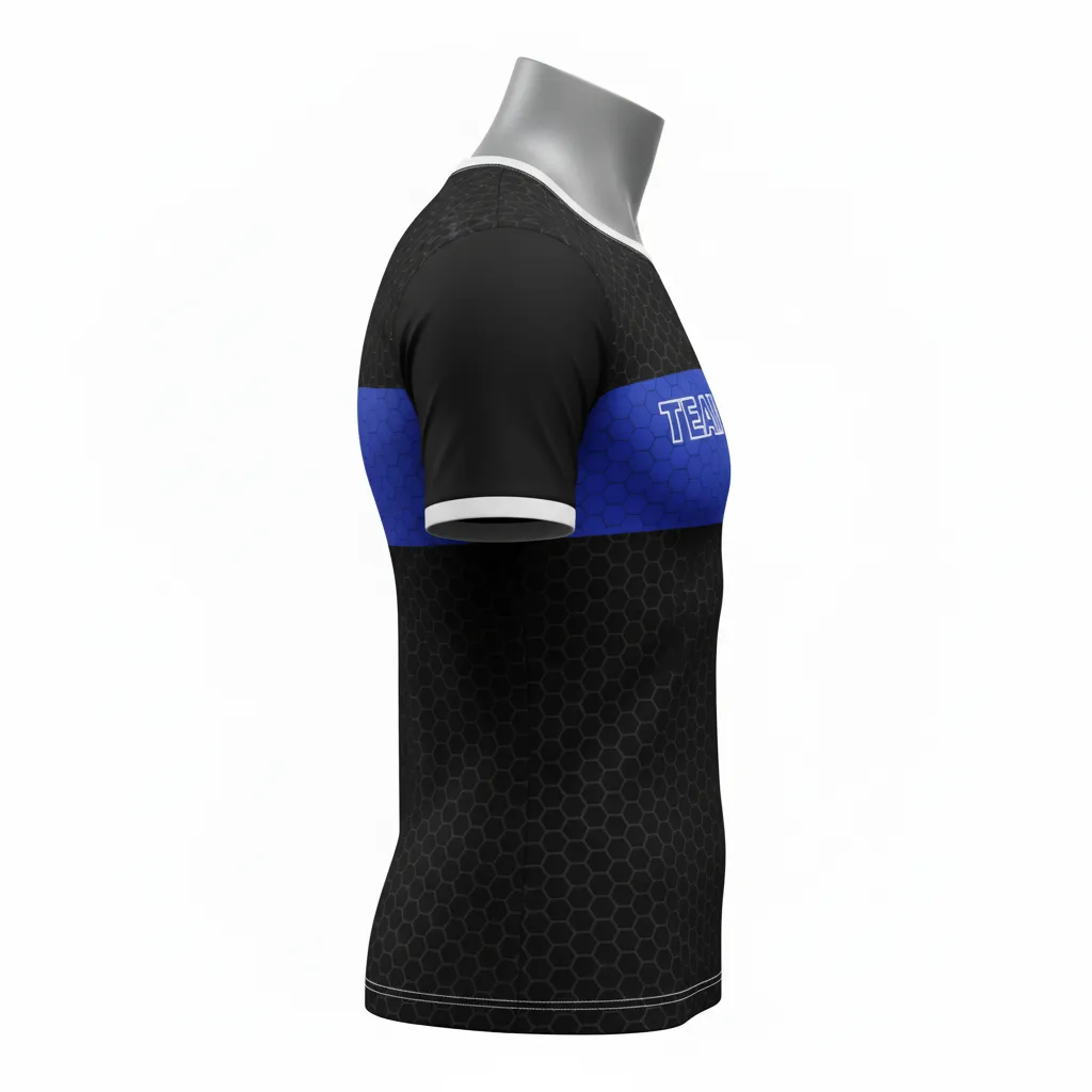 Custom Flag Football Compression Jersey - Black - Royal Hexagon - Side View - Kinexa Sportswear