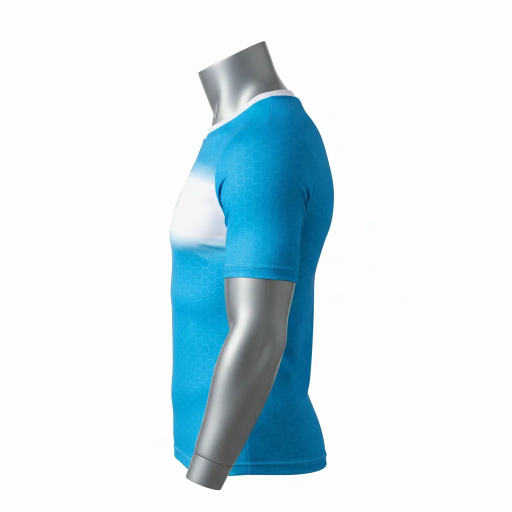 Custom Flag Football Compression Jersey - White - Cyan Honeycomb - Side View - Kinexa Sportswear