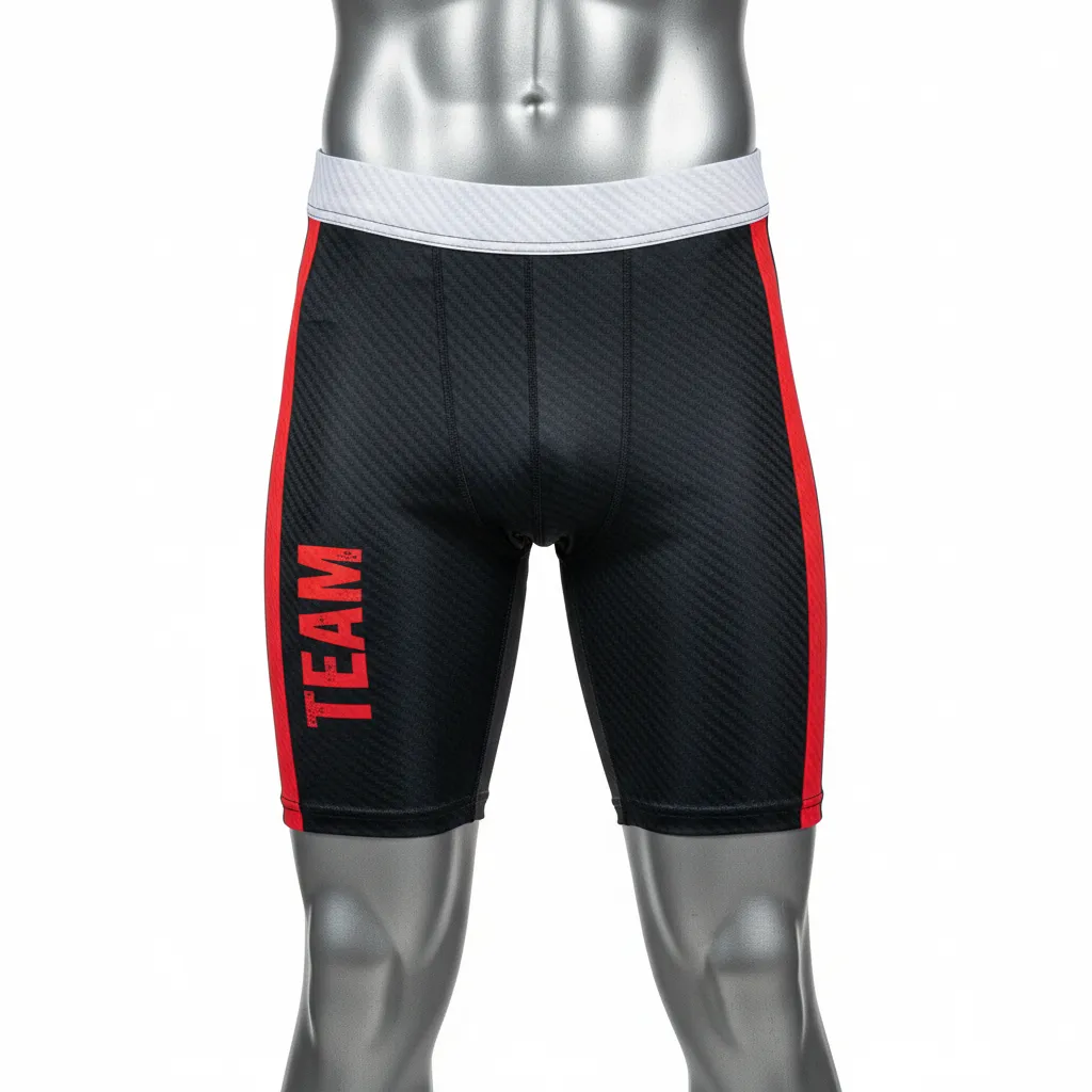 Custom Flag Football Flag Football Compression Shorts - Black, Red - Carbon - Front View - Kinexa Sportswear