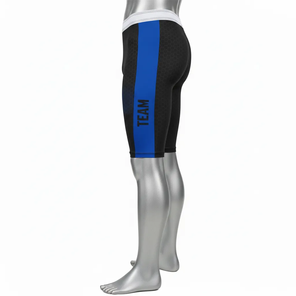 Custom Flag Football Flag Football Compression Shorts - Black - Royal Hexagon - Side View - Kinexa Sportswear