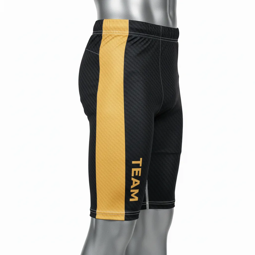 Custom Flag Football Flag Football Compression Shorts - Black, Gold - Vegas Carbon - Side View - Kinexa Sportswear