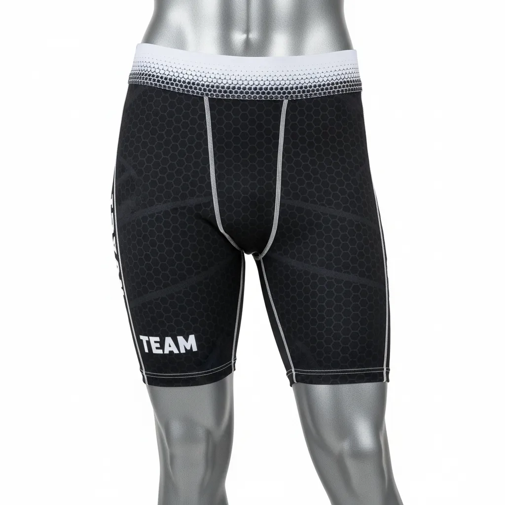 Custom Flag Football Flag Football Compression Shorts - Black, White - Hexagon - Front View - Kinexa Sportswear