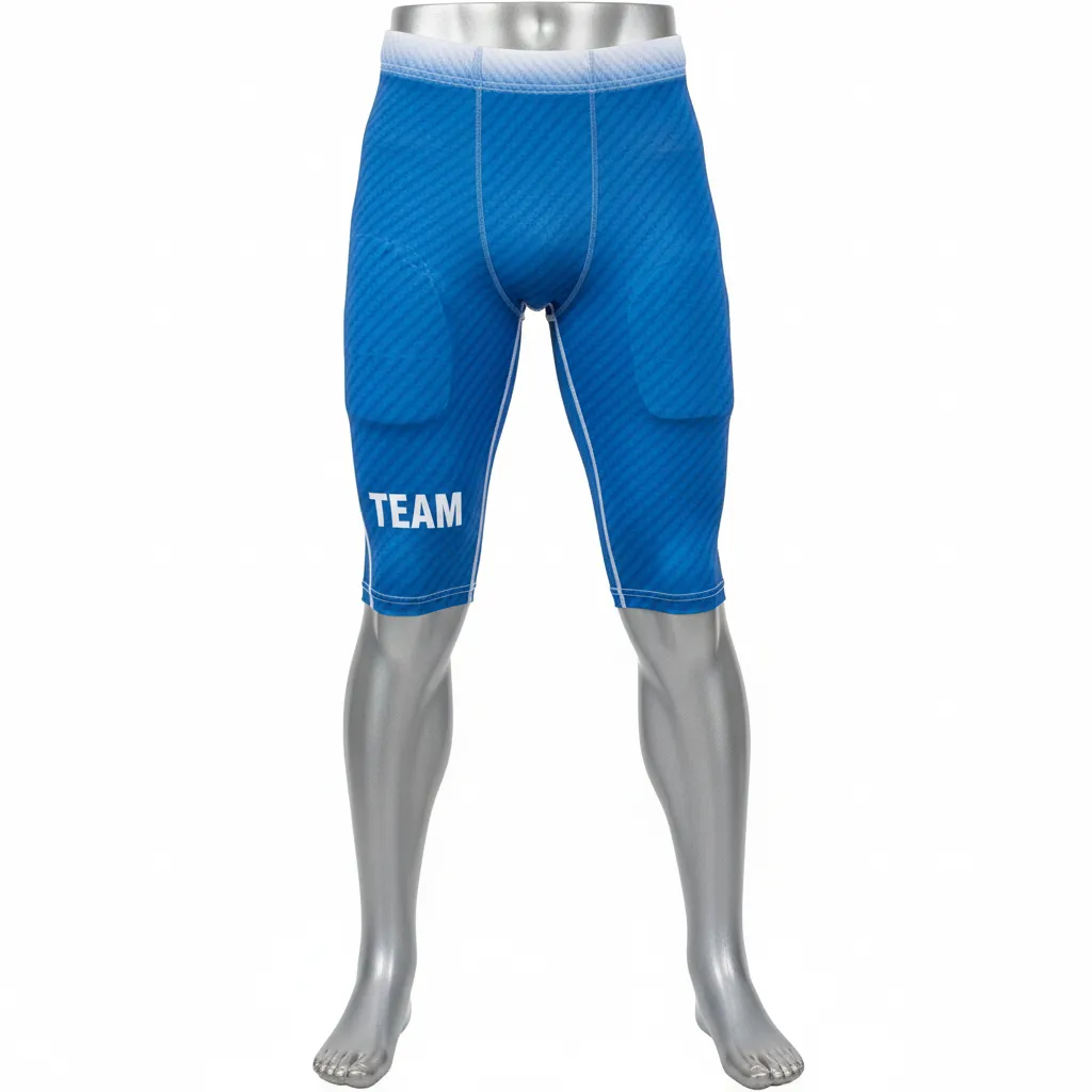 Custom Flag Football Flag Football Compression Shorts - Blue, White - Columbia Carbon - Front View - Kinexa Sportswear