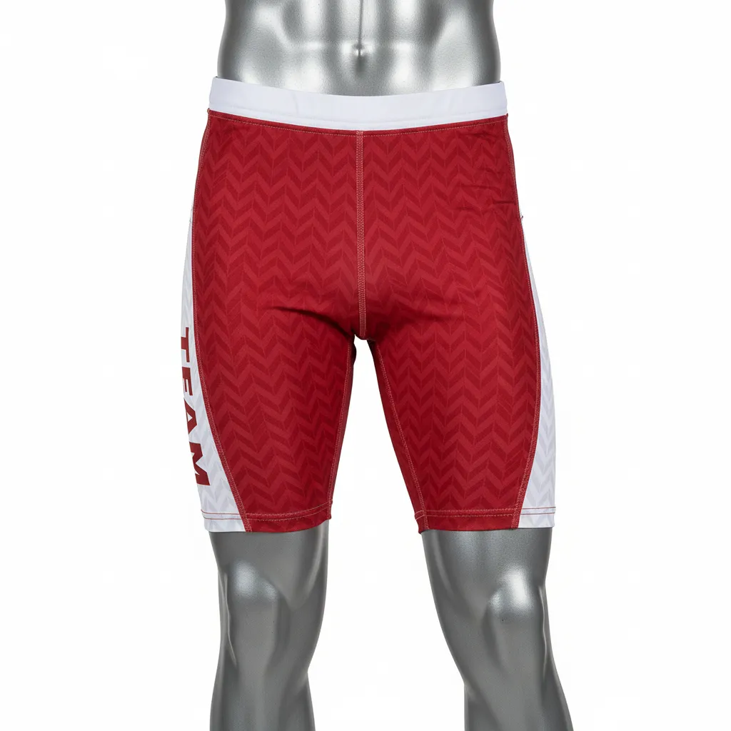 Custom Flag Football Flag Football Compression Shorts - White - Crimson Chevron - Front View - Kinexa Sportswear