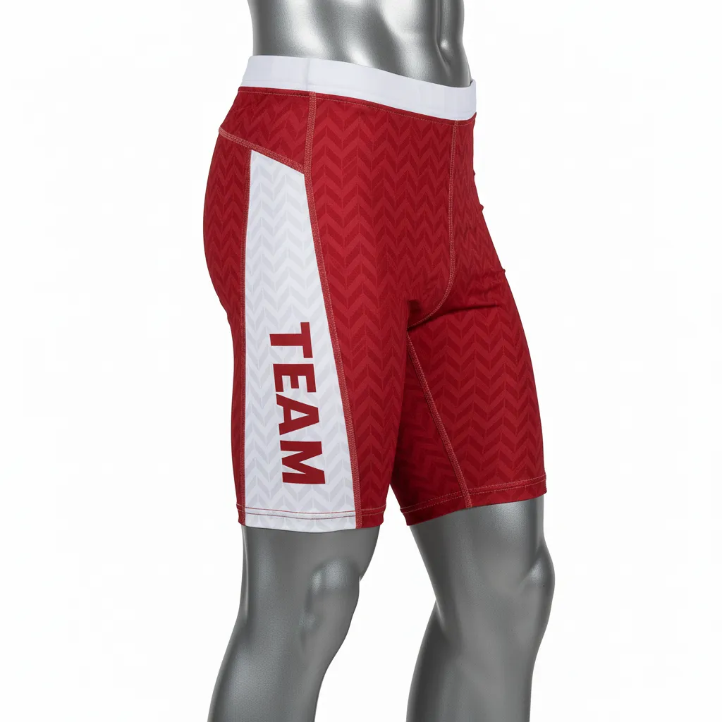 Custom Flag Football Flag Football Compression Shorts - White - Crimson Chevron - Side View - Kinexa Sportswear