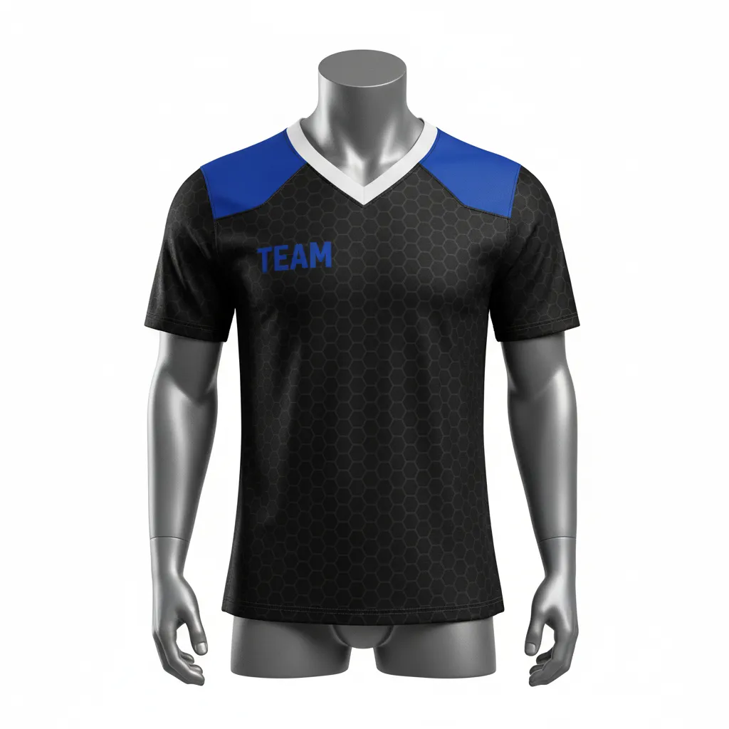 Custom Flag Football Flag Football Jersey - Black - Performance Royal Hexagon - Front View - Kinexa Sportswear