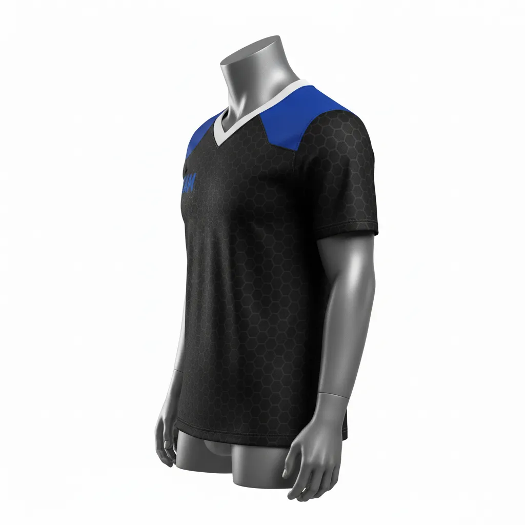 Custom Flag Football Flag Football Jersey - Black - Performance Royal Hexagon - Side View - Kinexa Sportswear