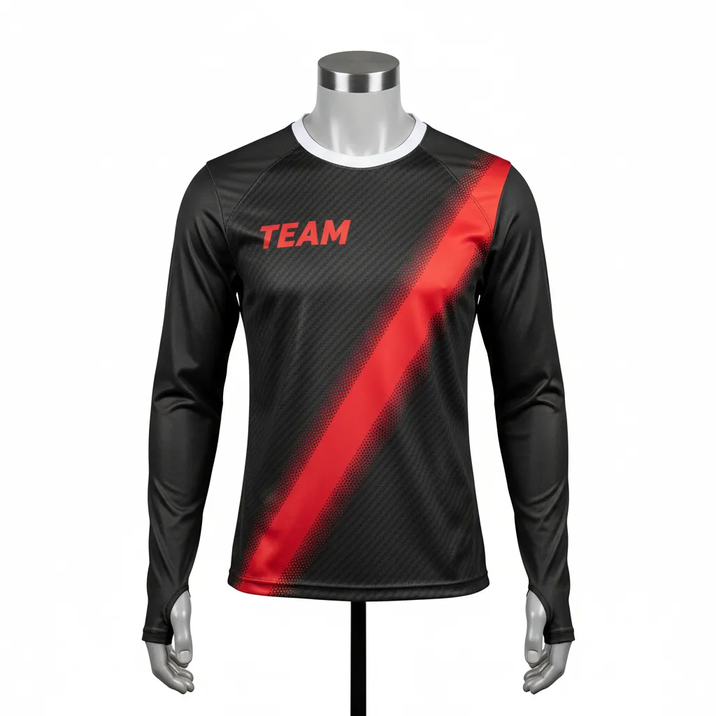 Custom Flag Football Flag Football Long Sleeve Training Shirt - Black, Red - Longsleeve Carbon - Front View - Kinexa Sportswear