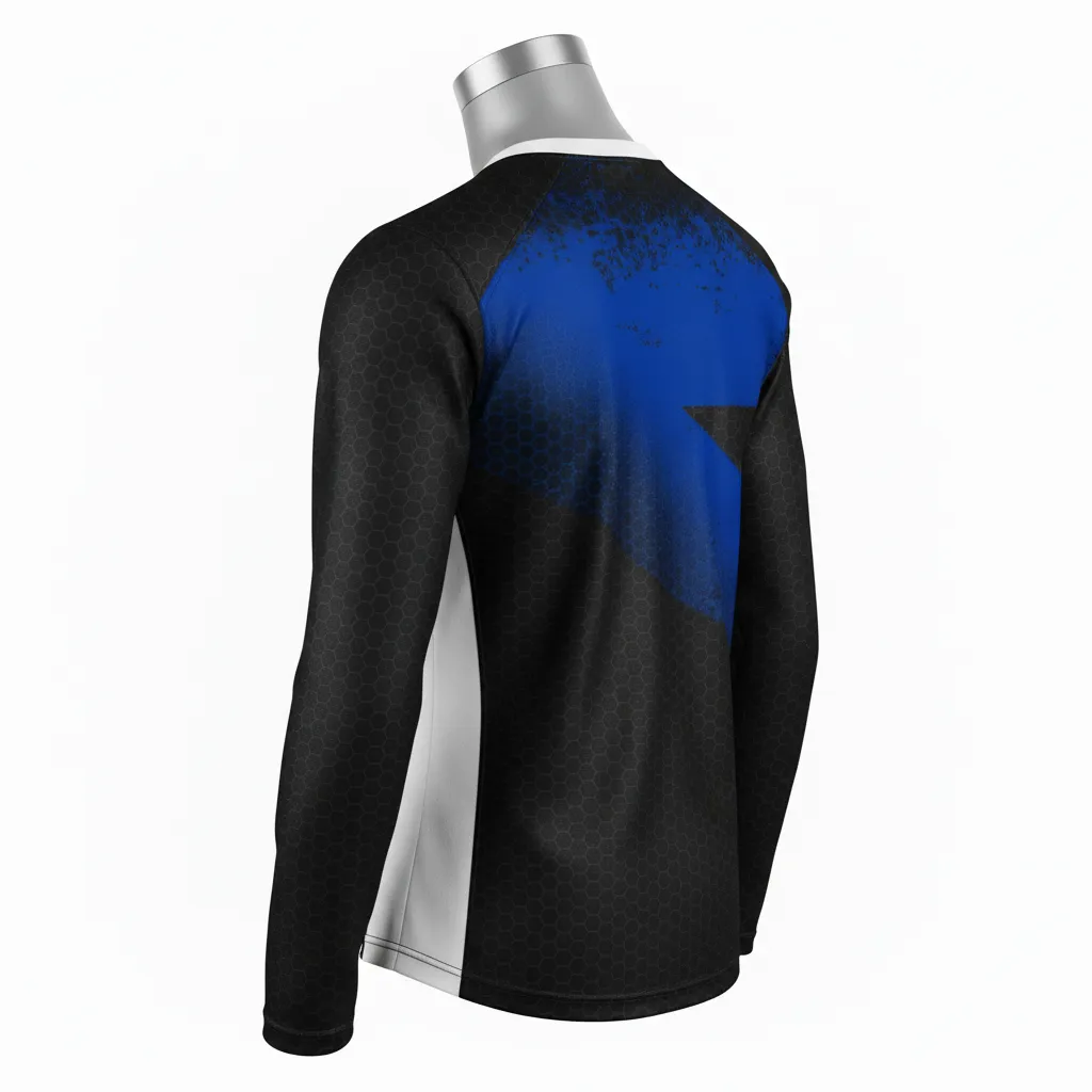 Custom Flag Football Flag Football Long Sleeve Training Shirt - Black - Longsleeve Royal Hexagon - Back View - Kinexa Sportswear