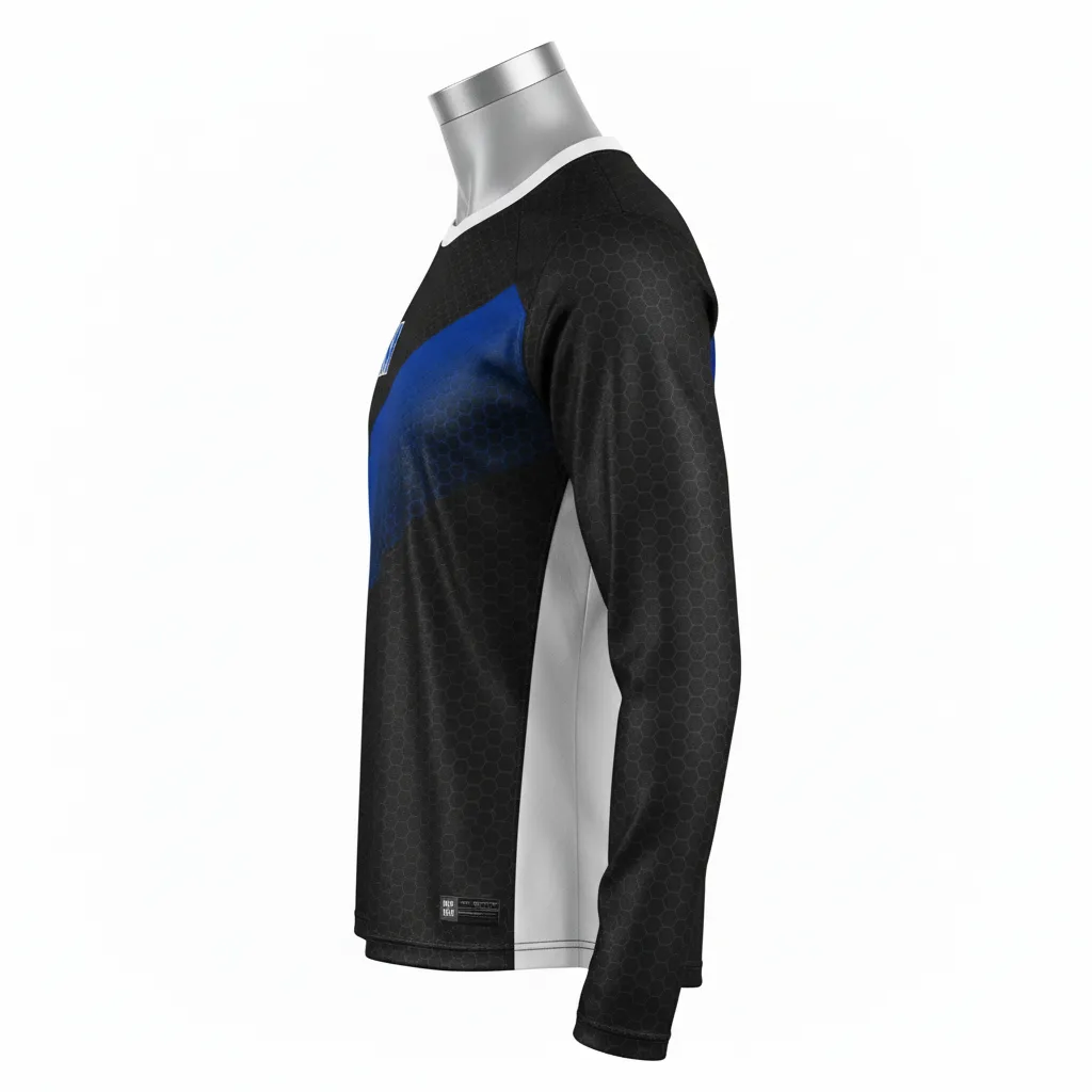 Custom Flag Football Flag Football Long Sleeve Training Shirt - Black - Longsleeve Royal Hexagon - Side View - Kinexa Sportswear