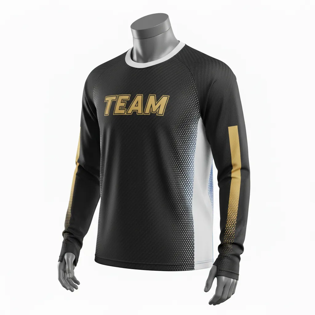 Custom Flag Football Flag Football Long Sleeve Training Shirt - Black, Gold - Longsleeve Vegas Carbon - Front View - Kinexa Sportswear