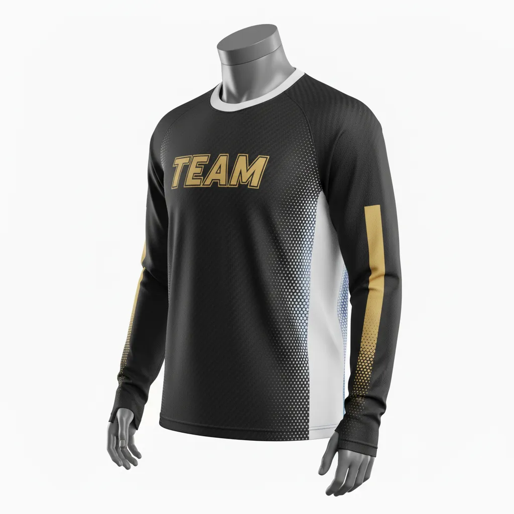 Custom Flag Football Flag Football Long Sleeve Training Shirt - Black, Gold - Longsleeve Vegas Carbon - Side View - Kinexa Sportswear