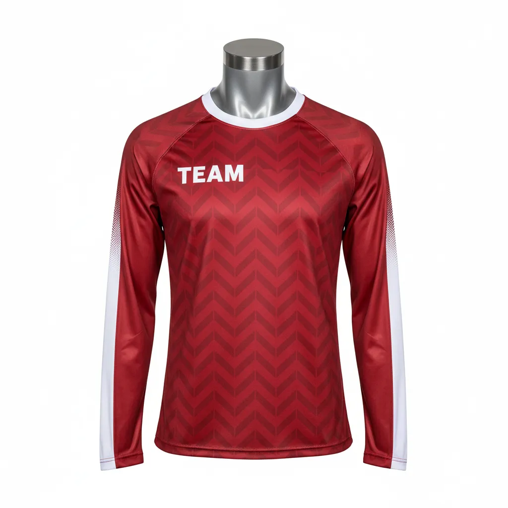 Custom Flag Football Flag Football Long Sleeve Training Shirt - White - Longsleeve Crimson Chevron - Front View - Kinexa Sportswear