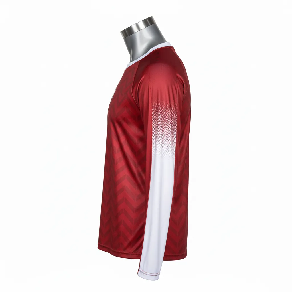 Custom Flag Football Flag Football Long Sleeve Training Shirt - White - Longsleeve Crimson Chevron - Side View - Kinexa Sportswear