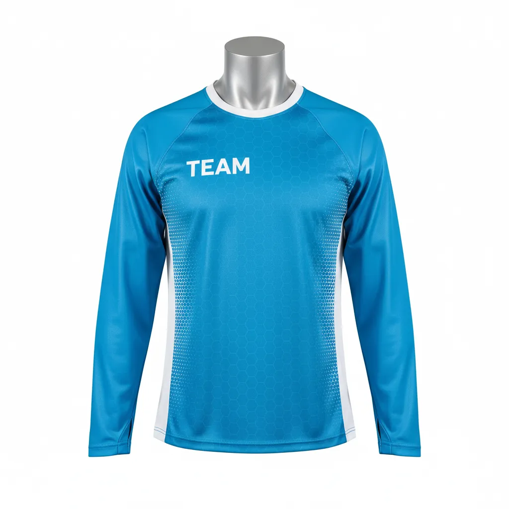 Custom Flag Football Flag Football Long Sleeve Training Shirt - White - Longsleeve Cyan Honeycomb - Front View - Kinexa Sportswear