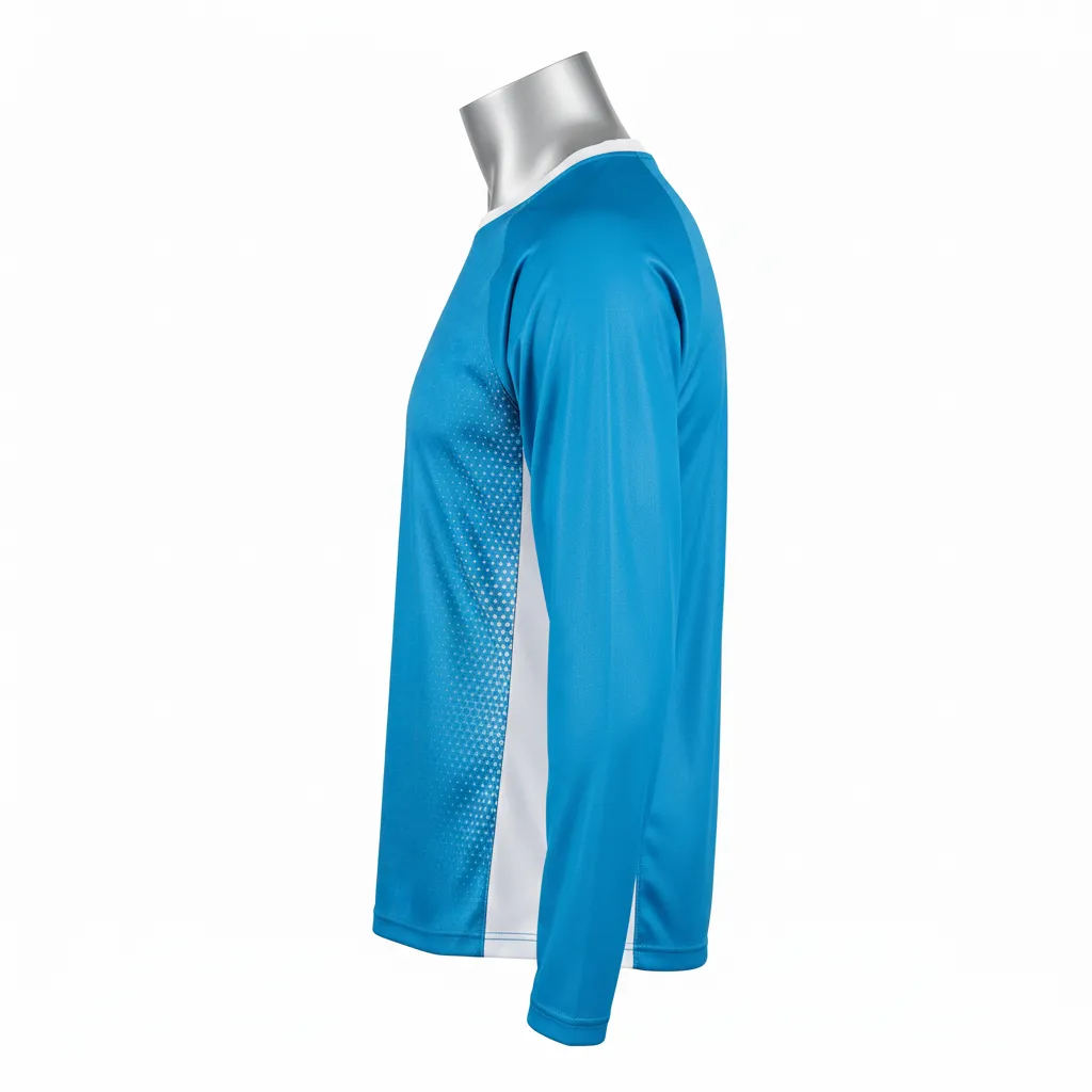 Custom Flag Football Flag Football Long Sleeve Training Shirt - White - Longsleeve Cyan Honeycomb - Side View - Kinexa Sportswear