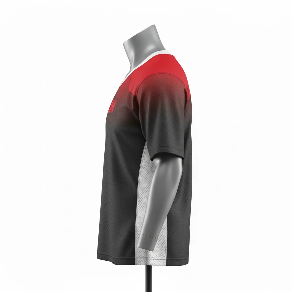 Custom Flag Football Flag Football Practice Jersey - Black, Red - Athletic Carbon Yoke - Side View - Kinexa Sportswear