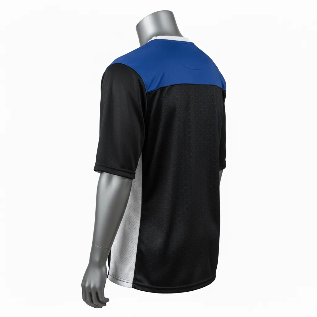 Custom Flag Football Flag Football Practice Jersey - Black - Athletic Royal Hexagon Yoke - Back View - Kinexa Sportswear