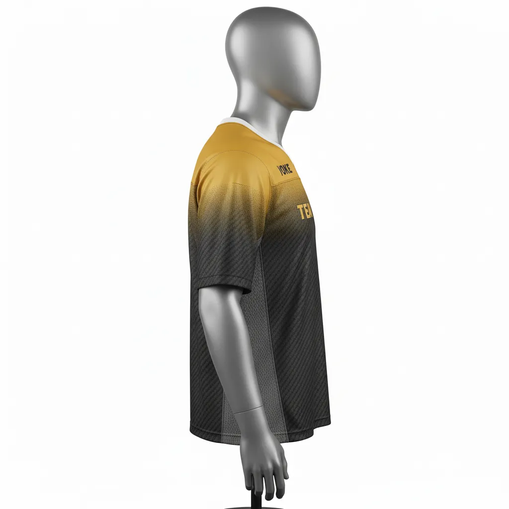 Custom Flag Football Flag Football Practice Jersey - Black, Gold - Athletic Vegas Carbon Yoke - Side View - Kinexa Sportswear