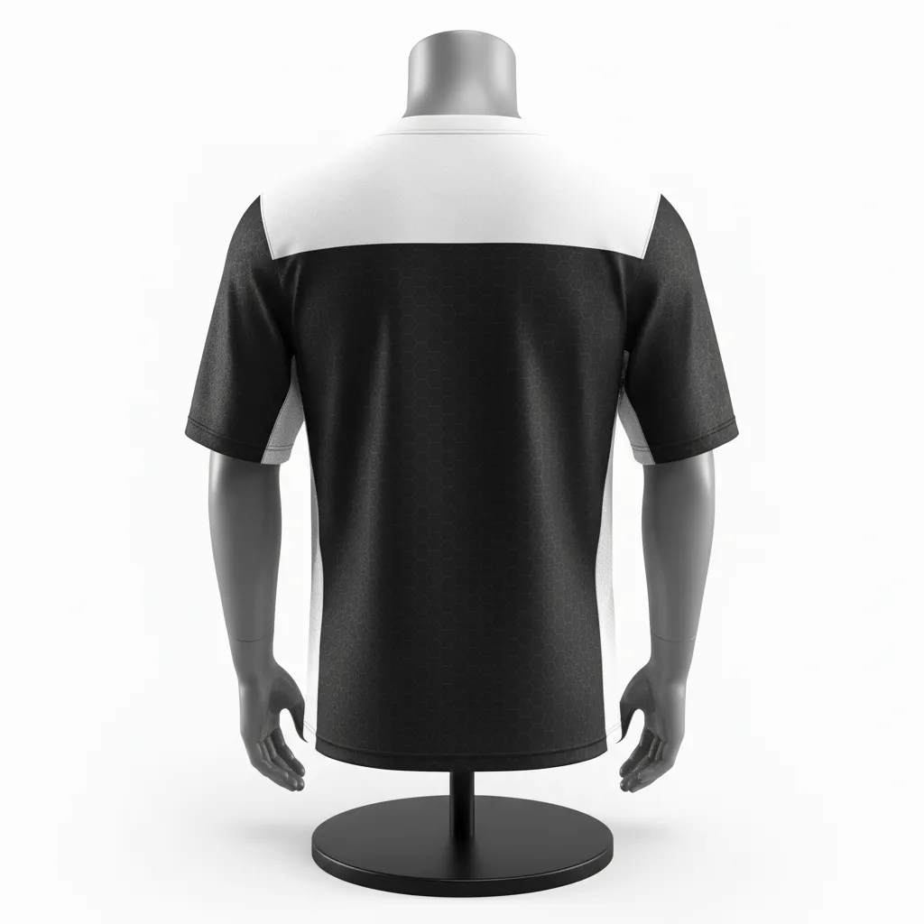 Custom Flag Football Flag Football Practice Jersey - Black, White - Athletic Hexagon Yoke - Back View - Kinexa Sportswear