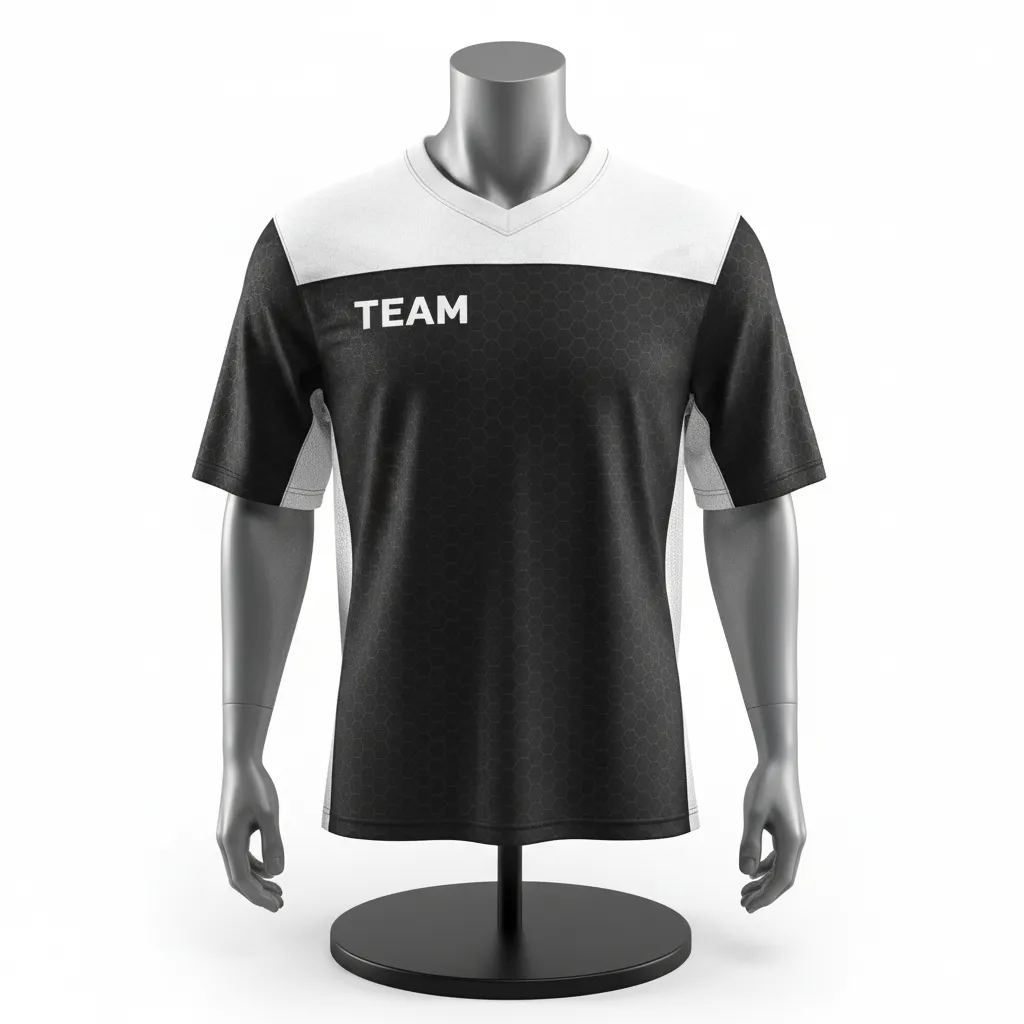 Custom Flag Football Flag Football Practice Jersey - Black, White - Athletic Hexagon Yoke - Front View - Kinexa Sportswear