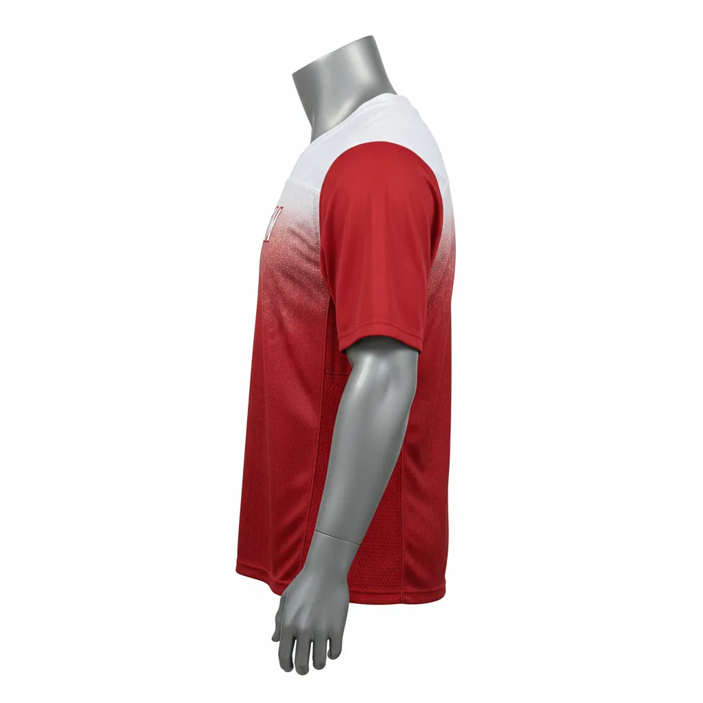 Custom Flag Football Flag Football Practice Jersey - White - Athletic Cardinal Hexagon Yoke - Side View - Kinexa Sportswear