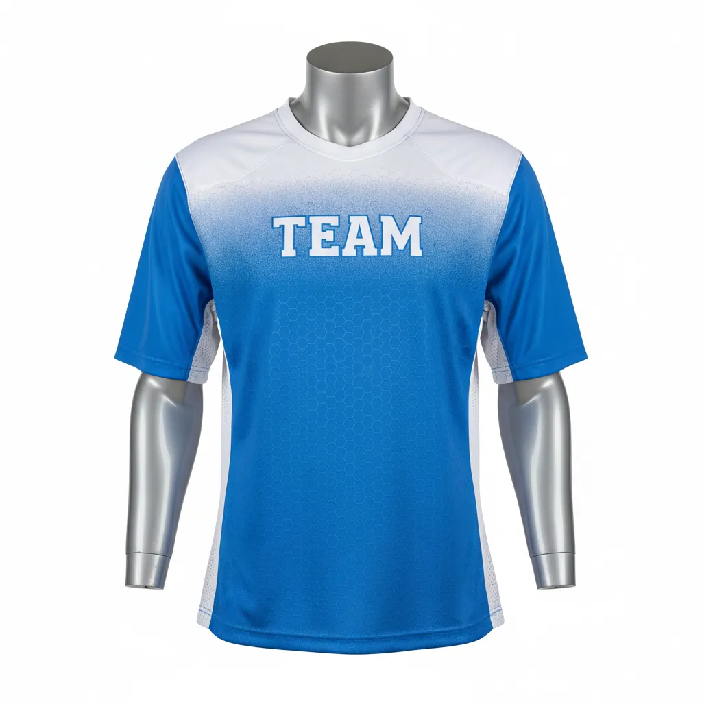 Custom Flag Football Flag Football Practice Jersey - Blue, White - Athletic Columbia Honeycomb Yoke - Front View - Kinexa Sportswear