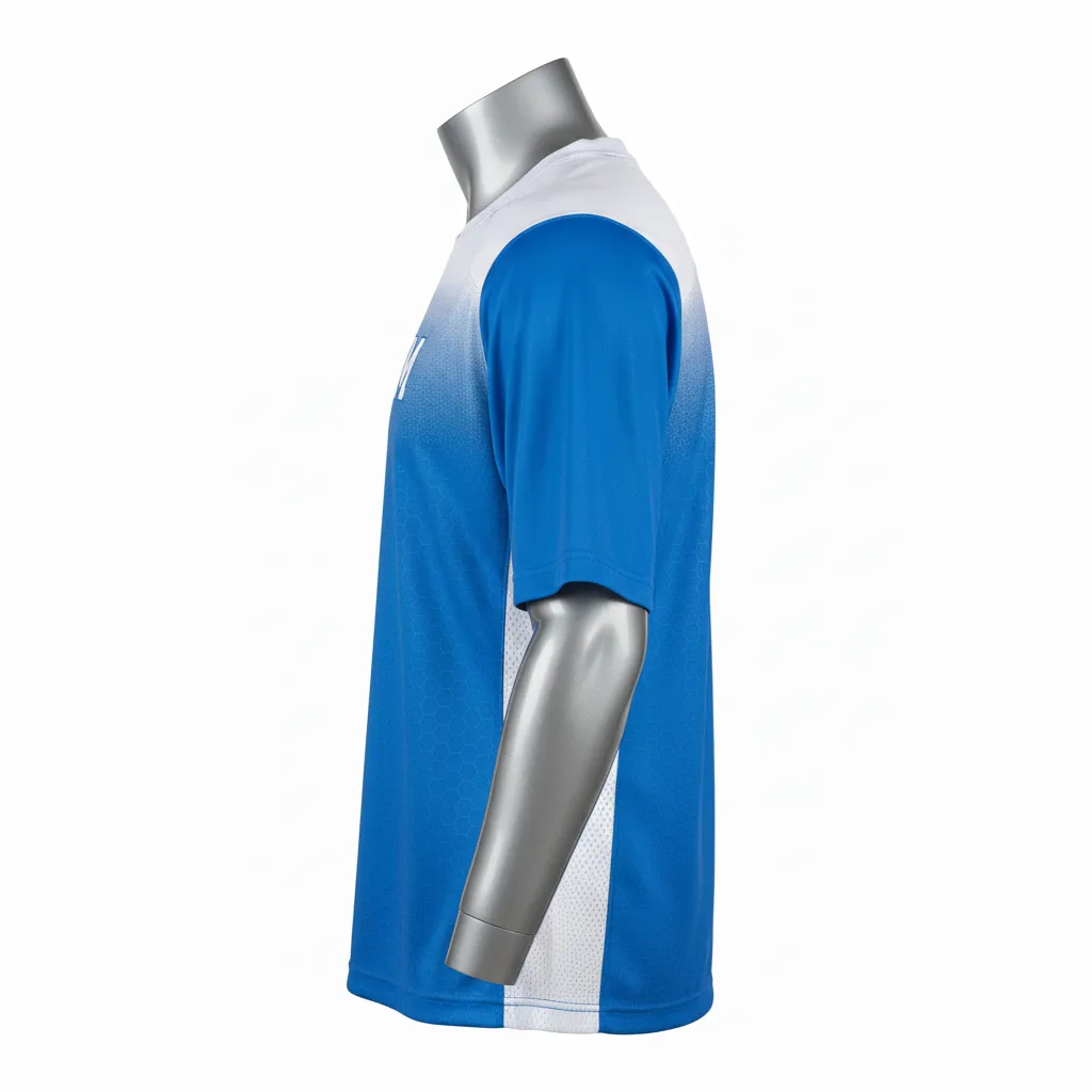 Custom Flag Football Flag Football Practice Jersey - Blue, White - Athletic Columbia Honeycomb Yoke - Side View - Kinexa Sportswear