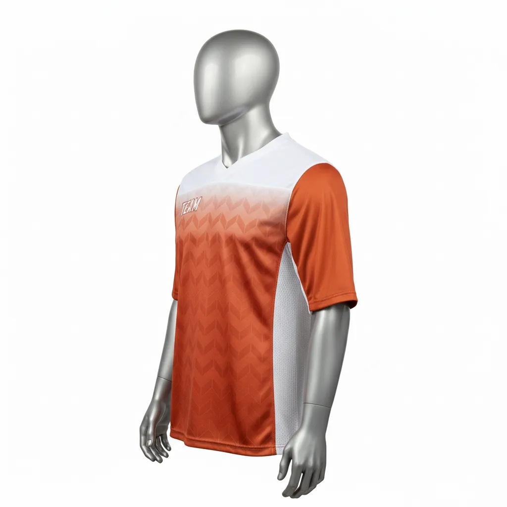Custom Flag Football Flag Football Practice Jersey - White - Athletic Copper Chevron Yoke - Side View - Kinexa Sportswear