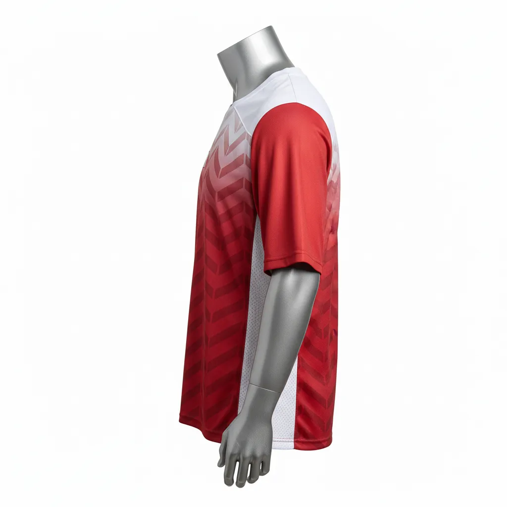 Custom Flag Football Flag Football Practice Jersey - White - Athletic Crimson Chevron Yoke - Side View - Kinexa Sportswear