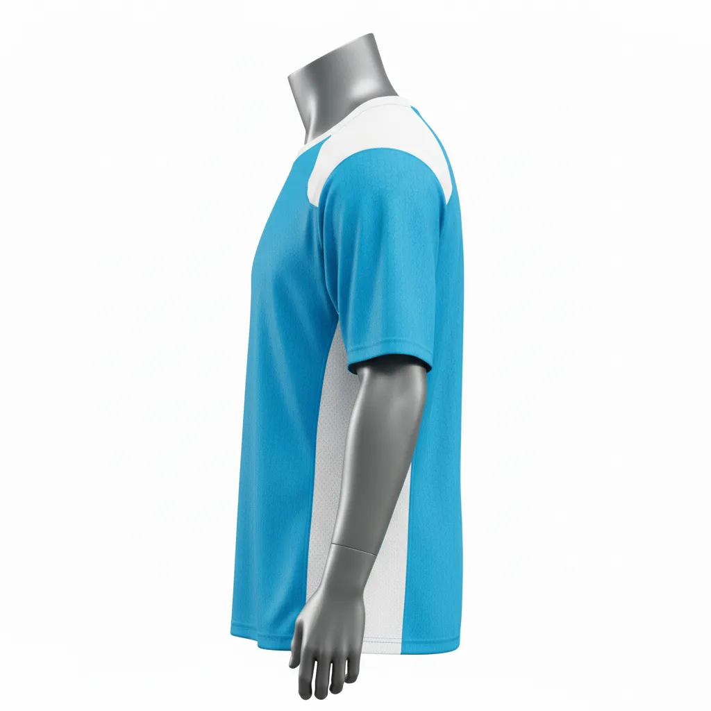 Custom Flag Football Flag Football Practice Jersey - White - Athletic Cyan Honeycomb Yoke - Side View - Kinexa Sportswear