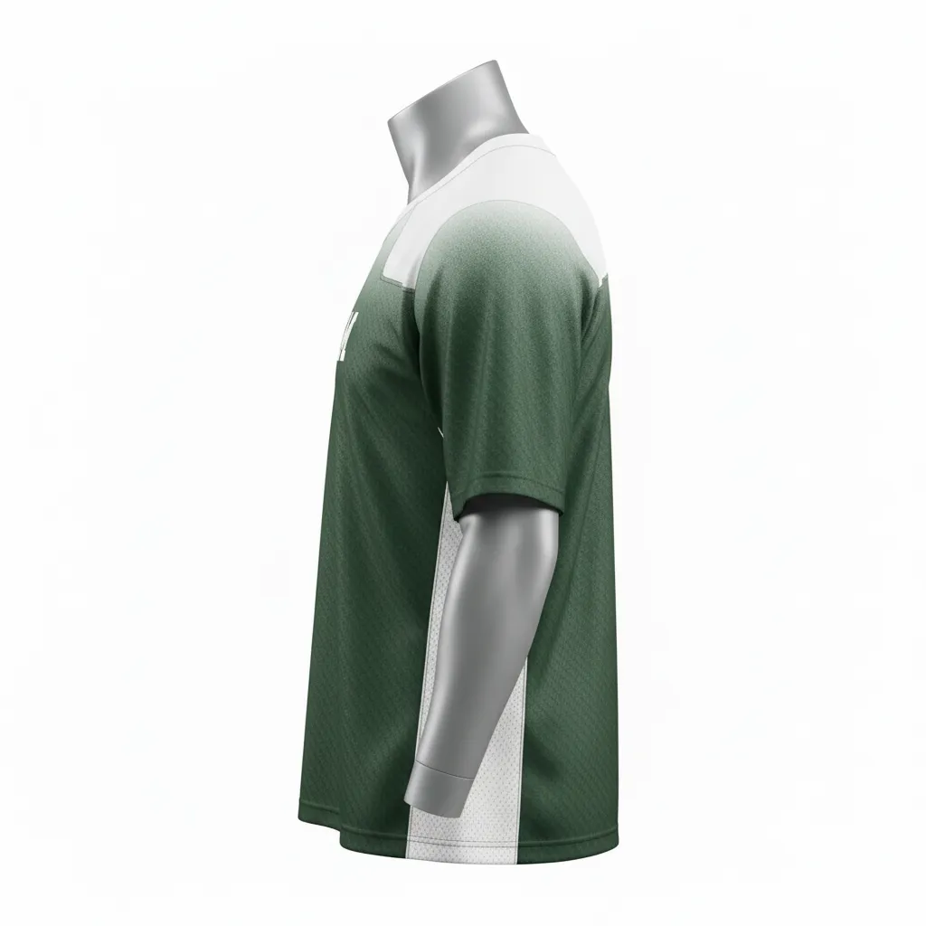 Custom Flag Football Flag Football Practice Jersey - Green, White - Athletic Dark Carbon Yoke - Side View - Kinexa Sportswear