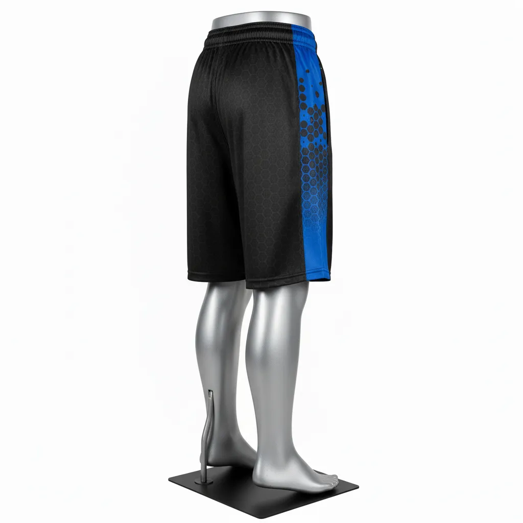 Custom Flag Football Flag Football Shorts - Black - Royal Hexagon - Back View - Kinexa Sportswear