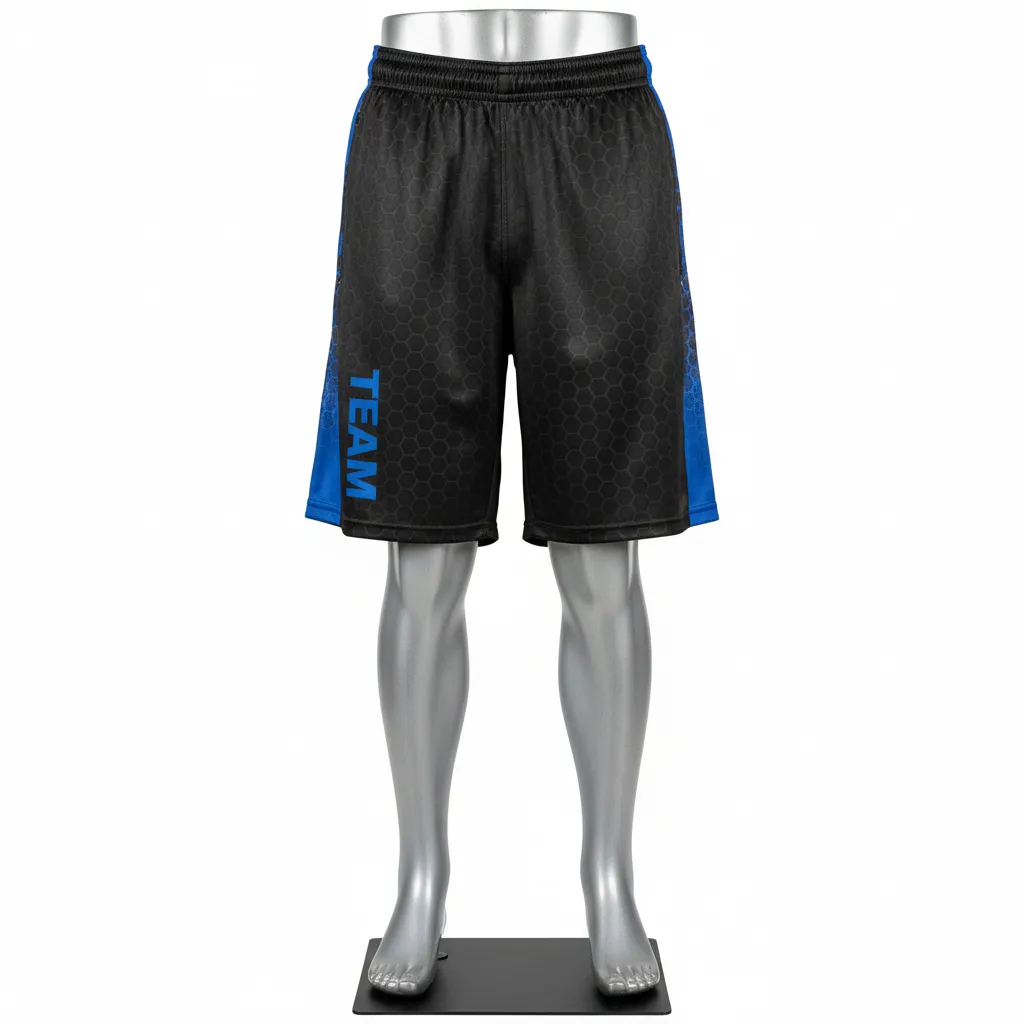 Custom Flag Football Flag Football Shorts - Black - Royal Hexagon - Front View - Kinexa Sportswear