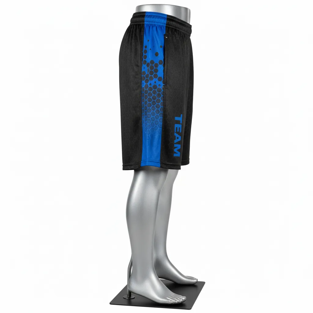 Custom Flag Football Flag Football Shorts - Black - Royal Hexagon - Side View - Kinexa Sportswear