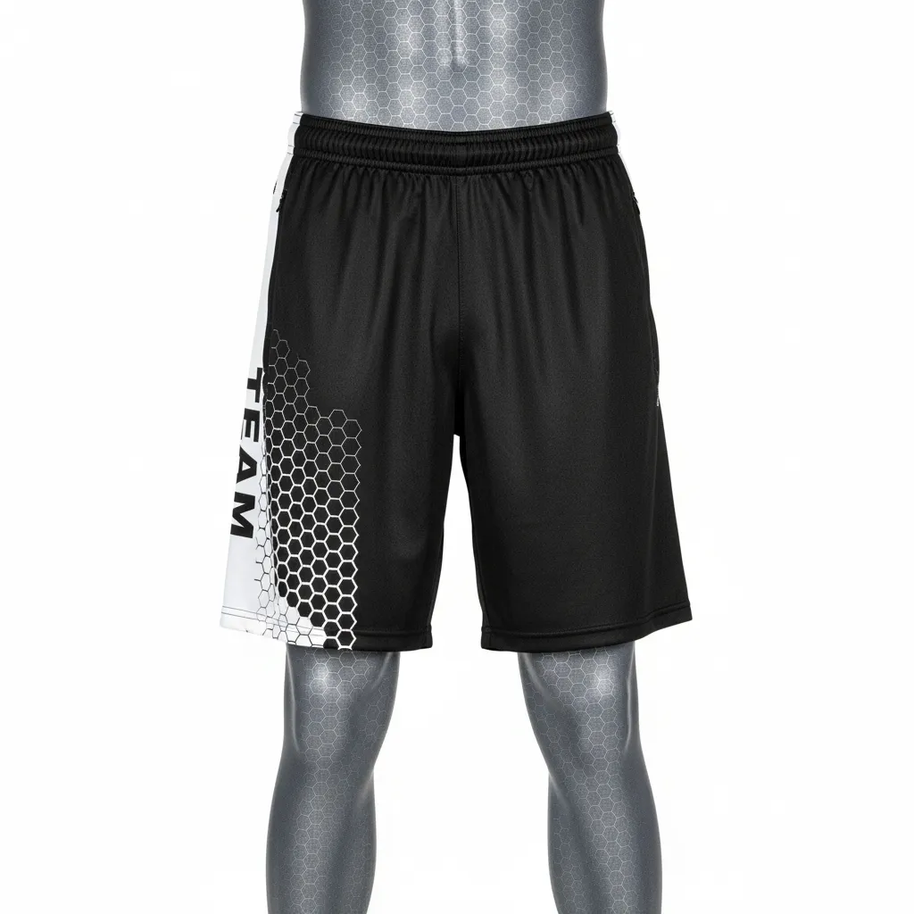 Custom Flag Football Flag Football Shorts - Black, White - Hexagon - Front View - Kinexa Sportswear