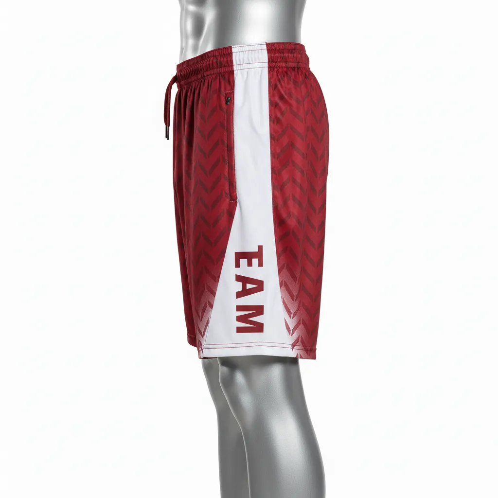 Custom Flag Football Flag Football Shorts - White - Crimson Chevron - Side View - Kinexa Sportswear