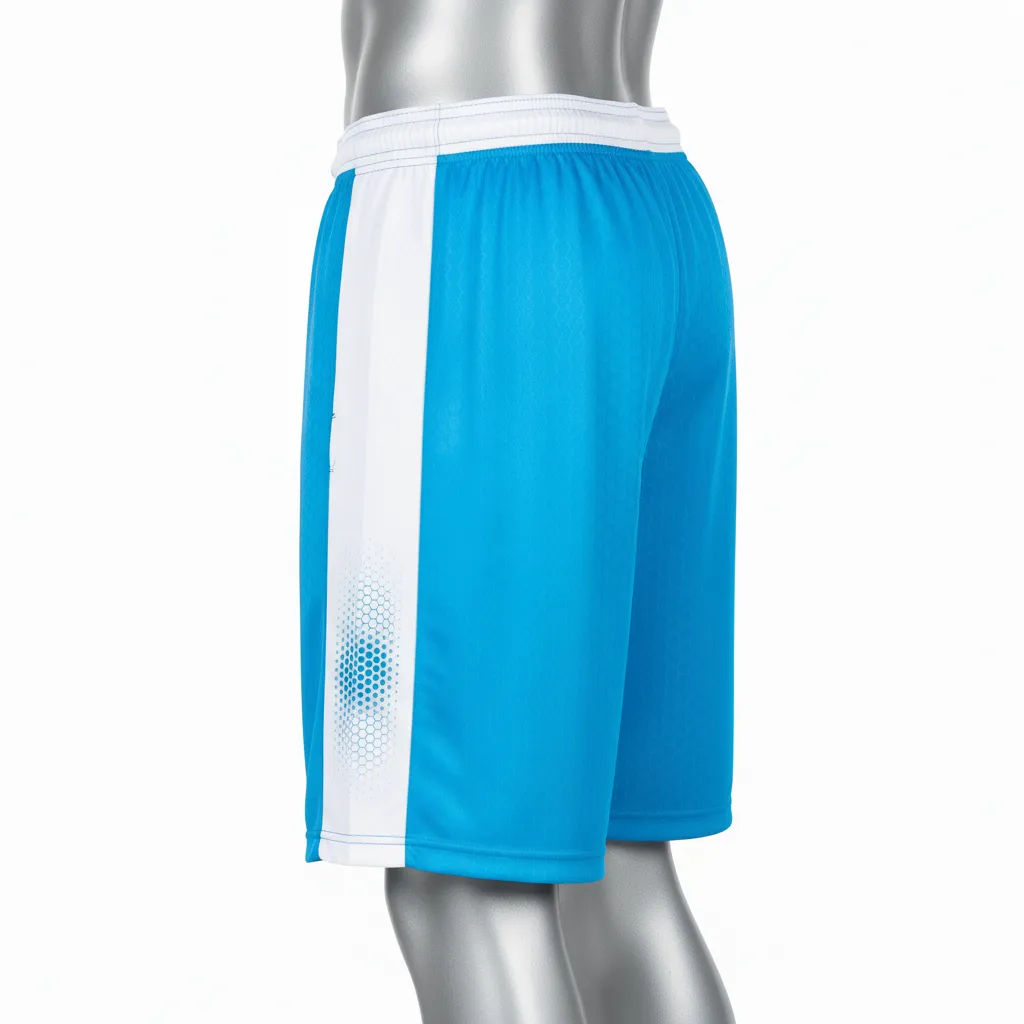 Custom Flag Football Flag Football Shorts - White - Cyan Honeycomb - Back View - Kinexa Sportswear