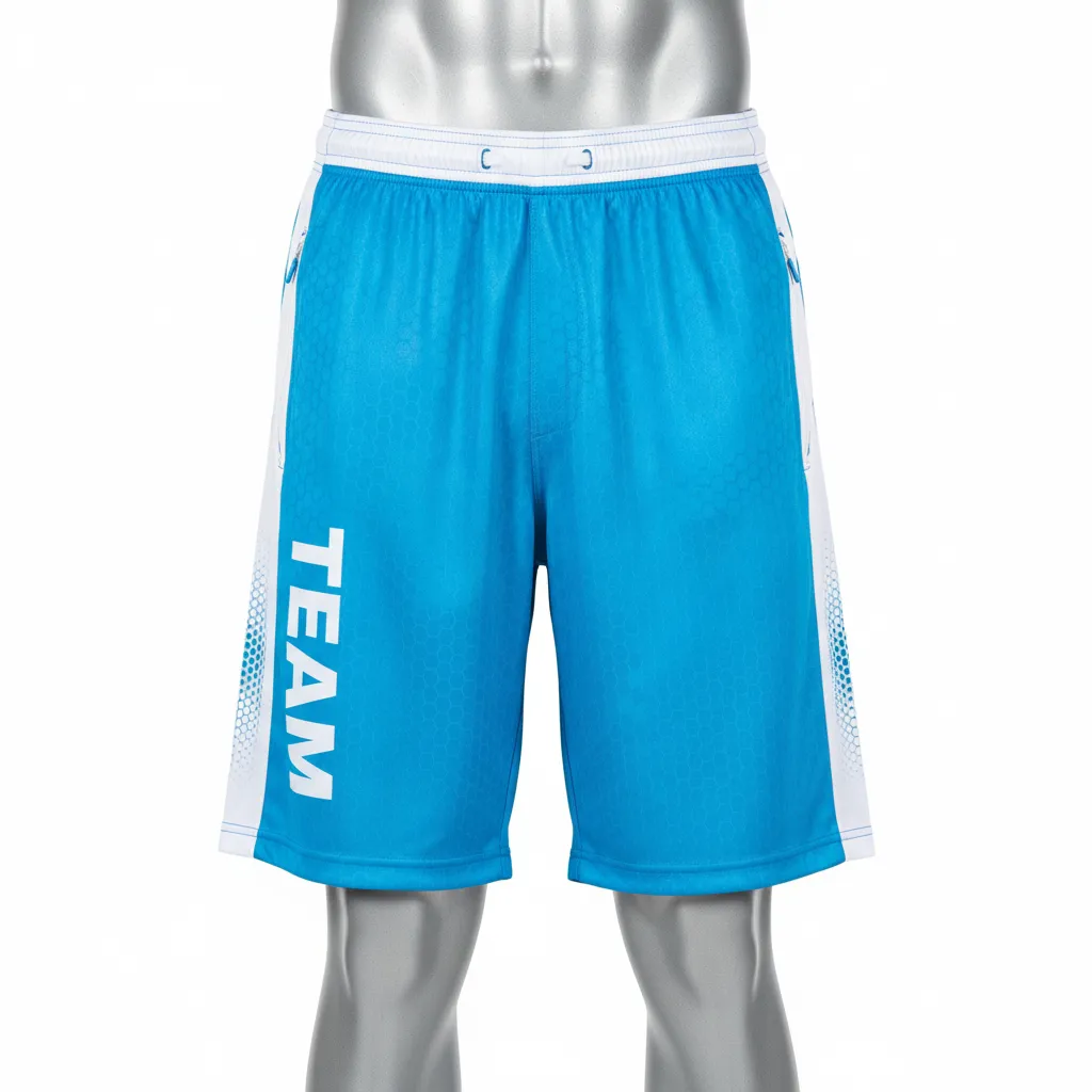 Custom Flag Football Flag Football Shorts - White - Cyan Honeycomb - Front View - Kinexa Sportswear