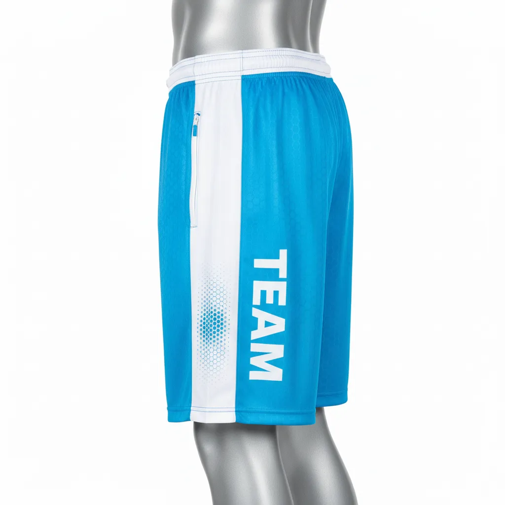 Custom Flag Football Flag Football Shorts - White - Cyan Honeycomb - Side View - Kinexa Sportswear