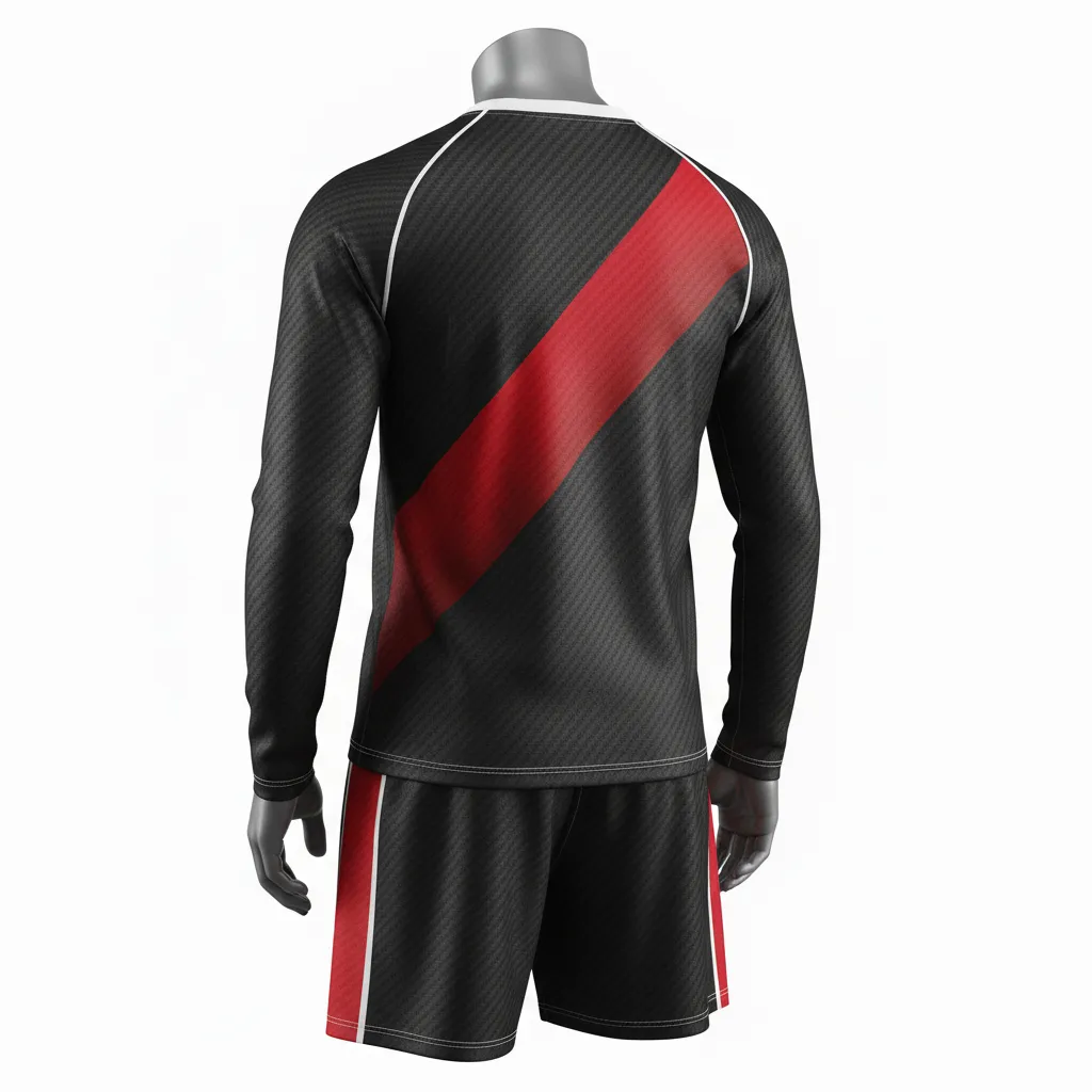 Custom Flag Football Flag Football Uniform Set - Black, Red - Carbon Stripe - Back View - Kinexa Sportswear