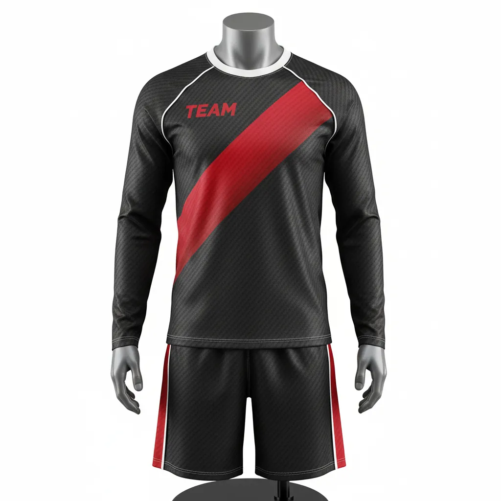 Custom Flag Football Flag Football Uniform Set - Black, Red - Carbon Stripe - Front View - Kinexa Sportswear
